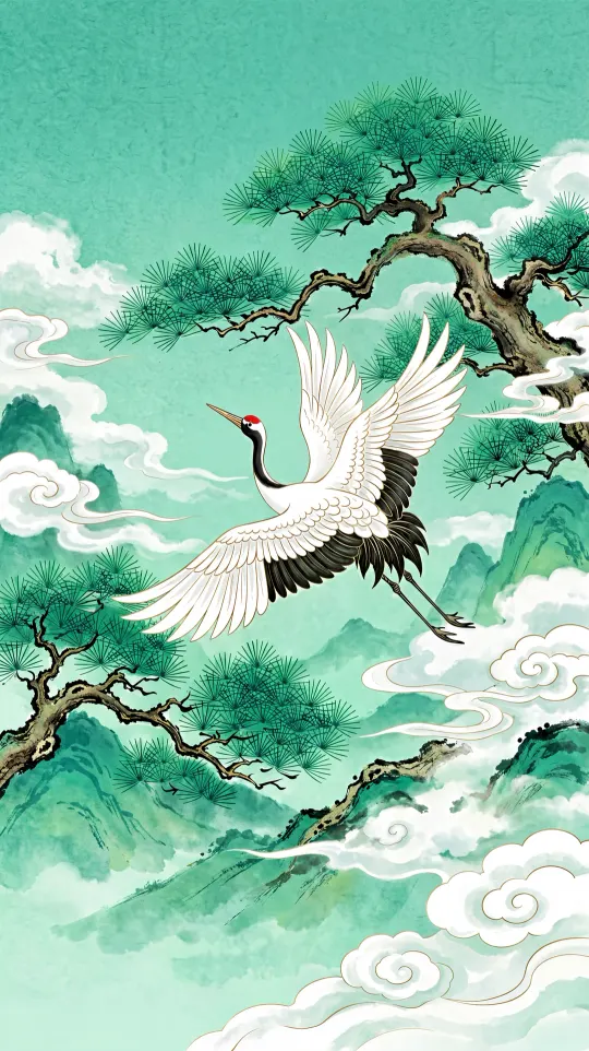 松鹤延年健康手机壁纸 寓意松鹤延年