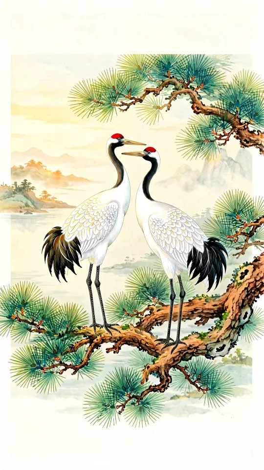 松鹤延年健康手机壁纸 寓意松鹤延年