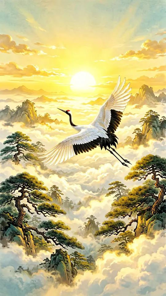 松鹤延年健康手机壁纸 寓意松鹤延年