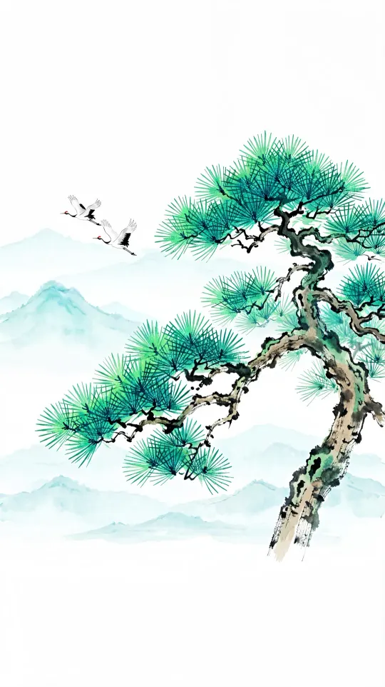 松鹤延年健康手机壁纸 寓意松鹤延年