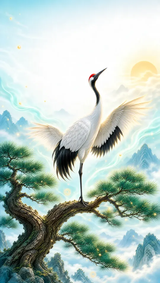 松鹤延年健康手机壁纸 寓意松鹤延年