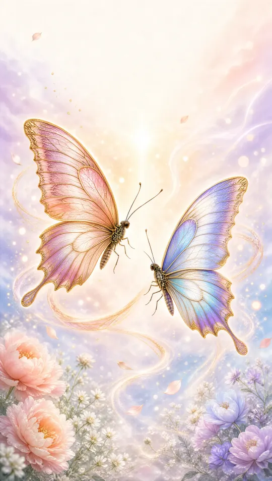 蝴蝶双飞桃花手机壁纸 寓意成双成对