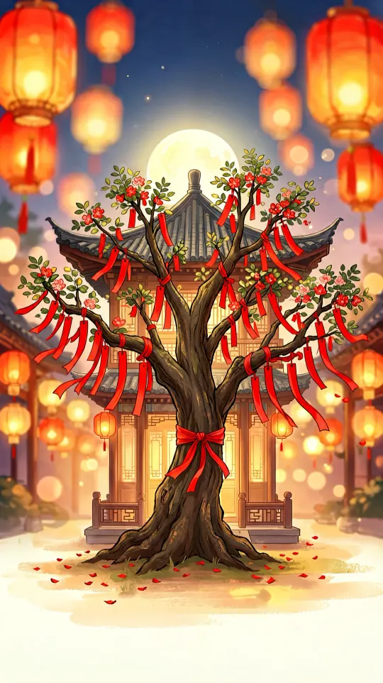 月老红绳桃花手机壁纸 寓意牵线良缘