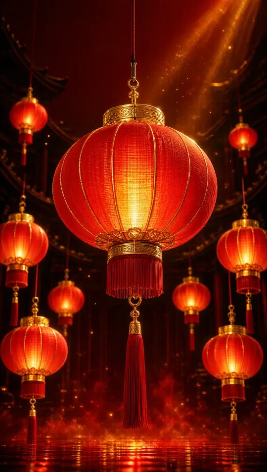 红灯笼招财手机壁纸 寓意红红火火
