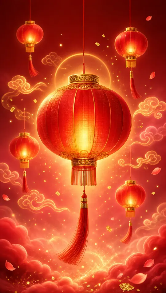 红灯笼招财手机壁纸 寓意红红火火