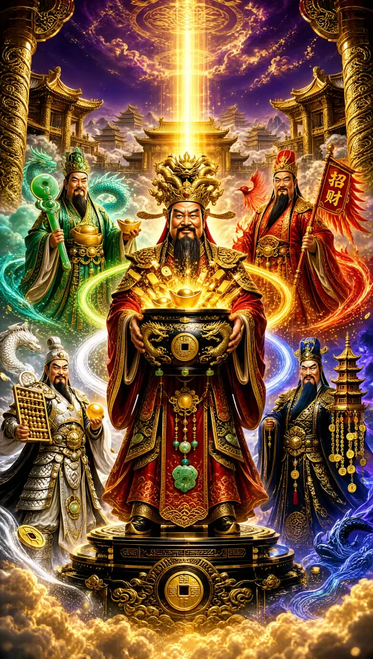 五路财神招财手机壁纸 寓意五路进财